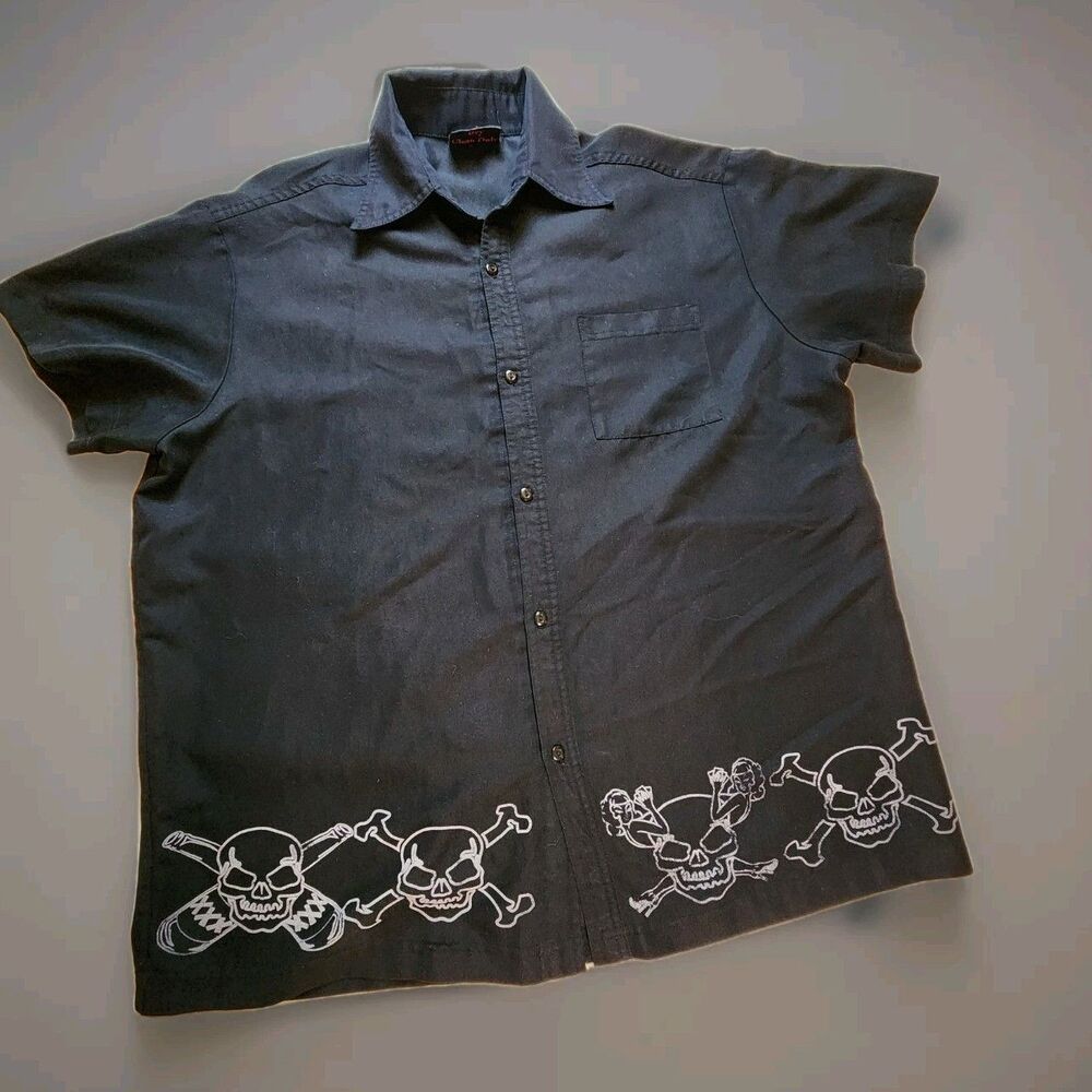 Felon Clothing Co. Men's XL Work Shirt Skull Bones & Pinup Girls Rockabilly